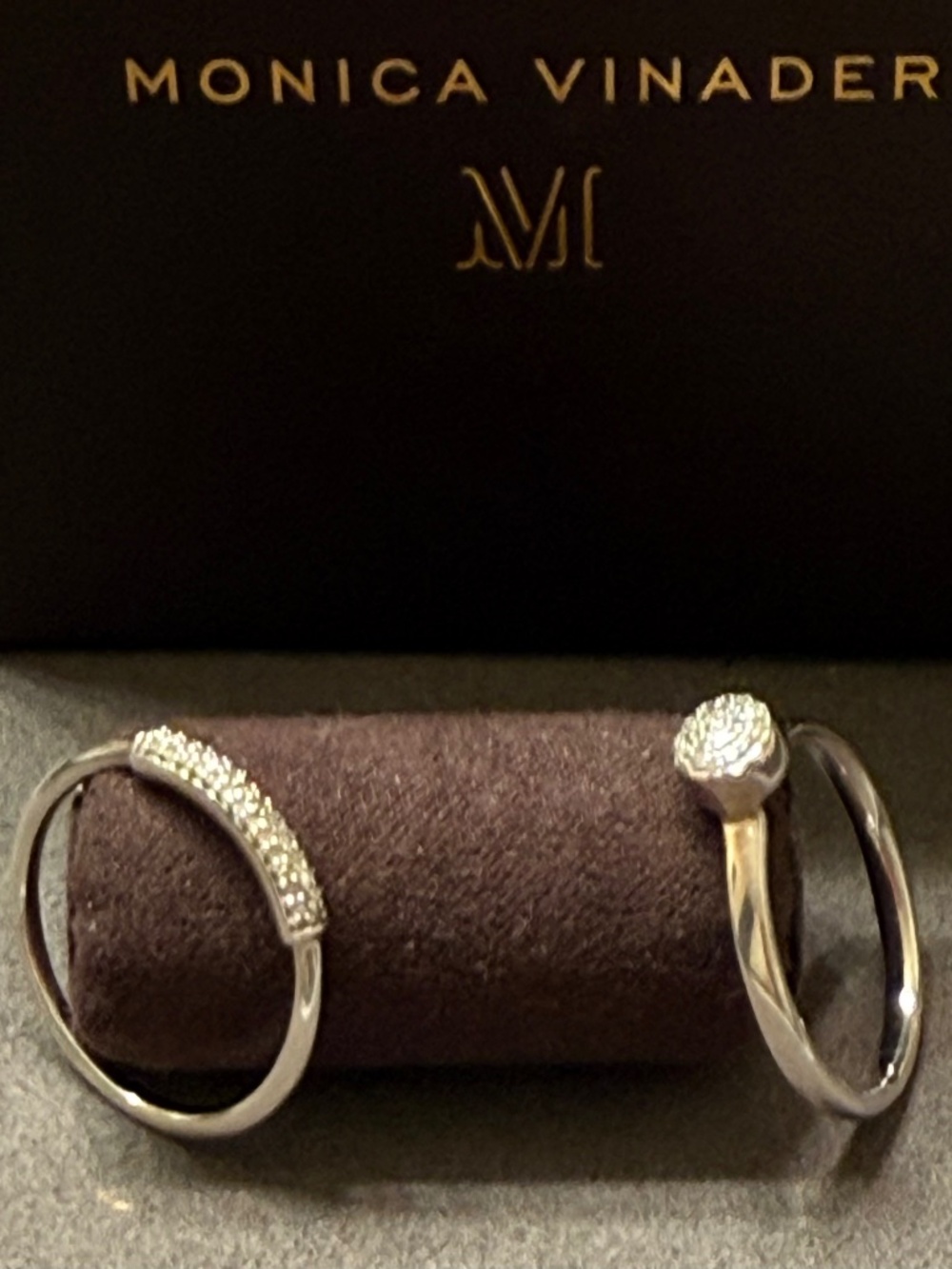 Fiji Mini Button Stacking Ring and The Monica Vinader
Stellar Diamond Band Ring